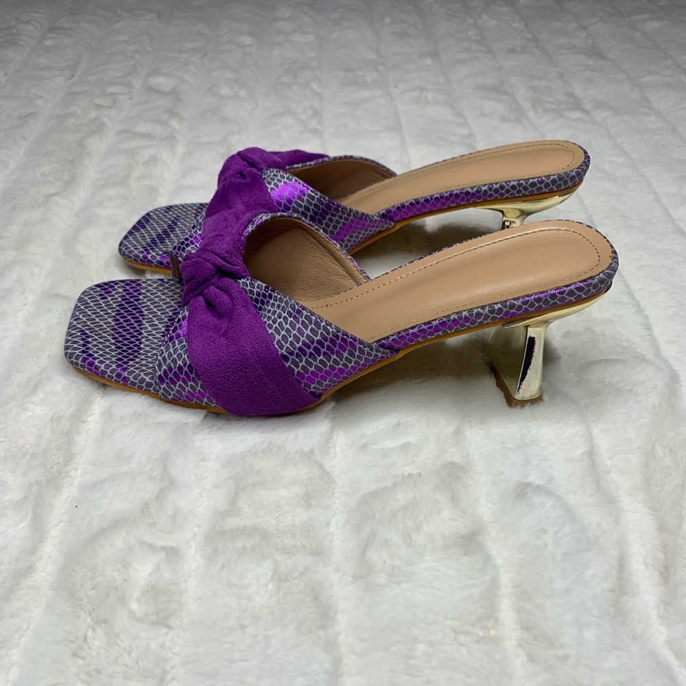 Purple and Gray Women's Heeled Mule Kitten Heels